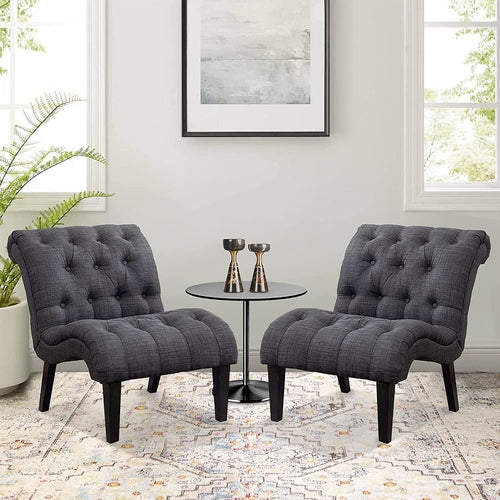 Set Of 2 Button Tufted Slipper Chairs For Living Room