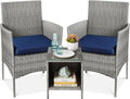 3-Piece Outdoor Wicker Bistro Set Gray and Navy Patio Furniture