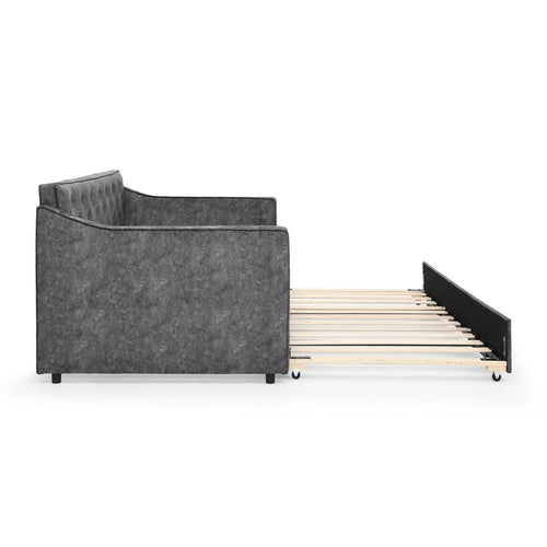 Grey Velvet Mid-Century Style Twin Upholstered Daybed with Pop-Up
