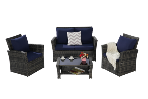 4 Piece Outdoor Patio Furniture Set – Rattan Wicker Chairs with
