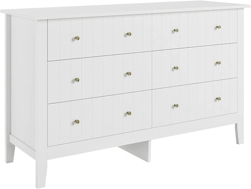 Modern White 52.4 Inch Wide 6 Drawer Dresser Chest Storage