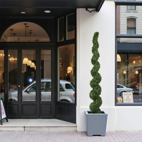 7FT Spiral Topiary Trees Artificial Outdoor Faux Boxwood Plants Large