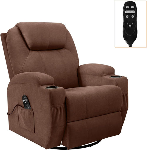 Brown Massage Swivel Recliner Rocking Chair Cup Holders