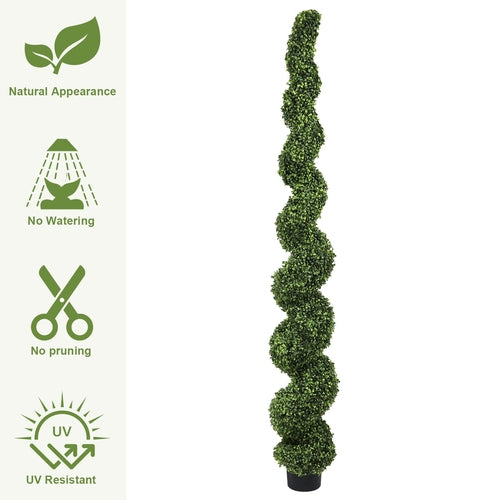 7FT Spiral Topiary Trees Artificial Outdoor Faux Boxwood Plants Large