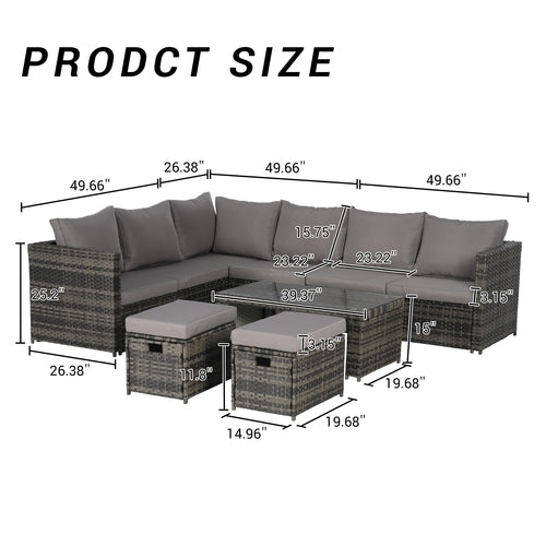 6 Piece Outdoor Patio Furniture Set, All Weather Wicker Rattan Outdoor