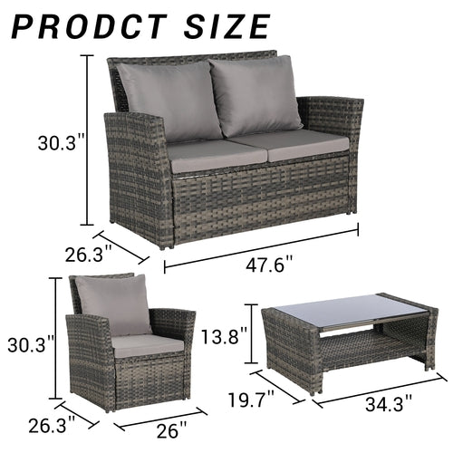 4 Piece Outdoor Patio Furniture Set – Rattan Wicker Chairs with