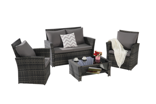 4 Piece Outdoor Patio Furniture Set – Rattan Wicker Chairs with