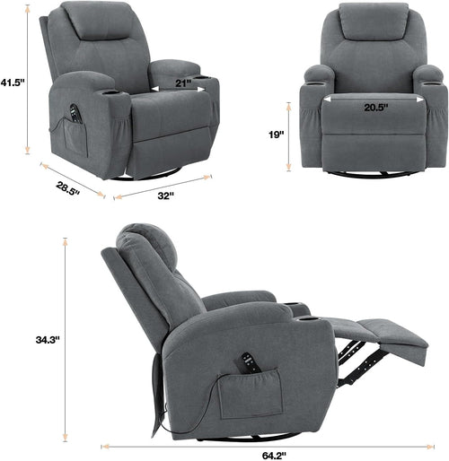 Rocking Recliner Chair With Massage USB Port For Living Room