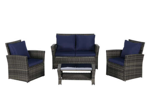 4 Piece Outdoor Patio Furniture Set – Rattan Wicker Chairs with