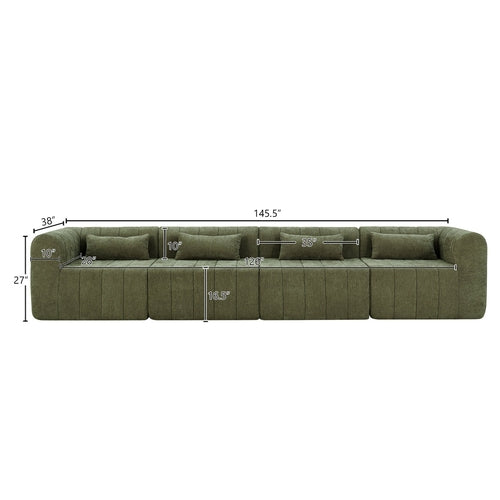 145.5 Inch Modular Full-Compressed Sectional Sofa, Green Polyester