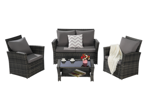 4 Piece Outdoor Patio Furniture Set – Rattan Wicker Chairs with