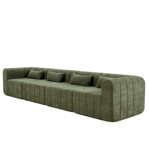 145.5 Inch Modular Full-Compressed Sectional Sofa, Green Polyester