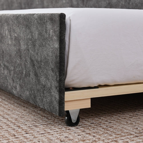 Grey Velvet Mid-Century Style Twin Upholstered Daybed with Pop-Up