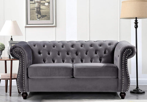 Gray Velvet Loveseat Modern Living Room Furniture Sofa