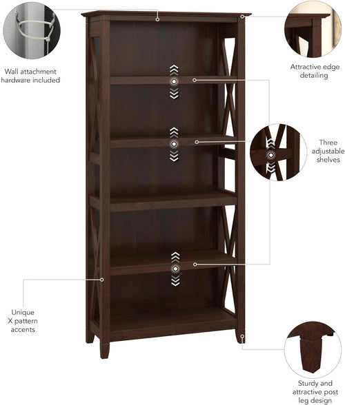 Bush Furniture Tall 5 Shelf Bookcase for Living Room or Home Office,