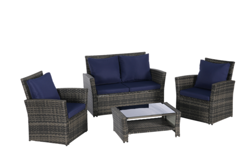 4 Piece Outdoor Patio Furniture Set – Rattan Wicker Chairs with
