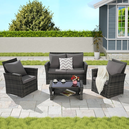 4 Piece Outdoor Patio Furniture Set – Rattan Wicker Chairs with
