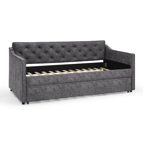 Grey Velvet Mid-Century Style Twin Upholstered Daybed with Pop-Up