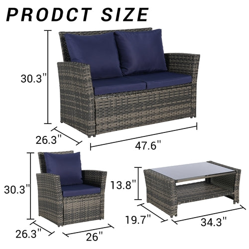 4 Piece Outdoor Patio Furniture Set – Rattan Wicker Chairs with