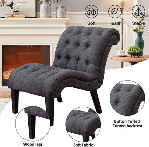 Set Of 2 Button Tufted Slipper Chairs For Living Room